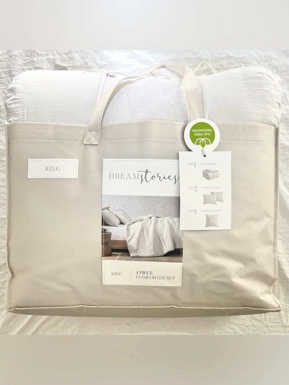 💕NWT King - Sand - Dream Stories 4-Piece Comforter Set, soft neutral
